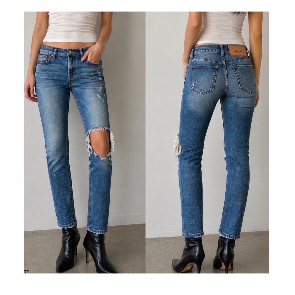 Moussy Vintage Women Blue Distressed Tapered Jeans 26 Japanese‎ Denim Slim Fit